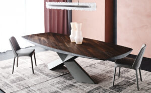 Tyron Wood table design haut de gamme avec base en acier laqué embossé par Cattelan Italia. Disponible chez D-Style Interior.