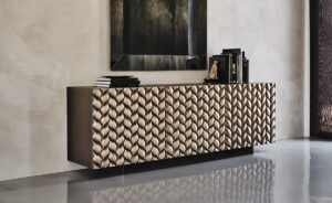 Buffet design haut de gamme Lavander par Cattelan Italia, finitions métalliques brossées avec nature tridimensionnelle, disponible chez D-Style Interior