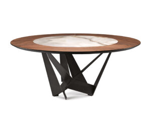 Skorpio Ker-Wood Round table de Cattelan Italia, alliance parfaite entre bois, céramique et acier. Élégance et savoir-faire italien. Disponible chez D-Style Interior.