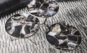 Table basse design haut de gamme Billy Keramik par Cattelan Italia, plateau céramique Marmi avec structure métallique, disponible chez D-Style Interior.