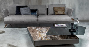 Table basse design haut de gamme Final Cut Arketipo Firenze en verre fumé et marbre gris arabesque, disponible chez D-Style Interior.