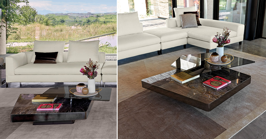 Table basse design haut de gamme Final Cut Arketipo Firenze en verre fumé et marbre gris arabesque, disponible chez D-Style Interior.