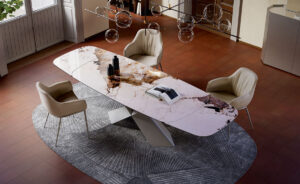 Tyron Keramik Drive table extensible design par Cattelan Italia avec plateau en céramique Marmi et base en acier laqué. Disponible chez D-Style Interior.
