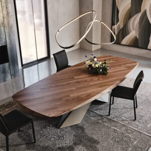Tyron Wood table design haut de gamme avec base en acier laqué embossé par Cattelan Italia. Disponible chez D-Style Interior.