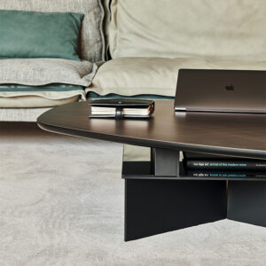 Table basse design haut de gamme Orlando par Cattelan Italia, table transformable à deux hauteurs, structure acier et plateaux mixte, disponible chez D-Style Interior.