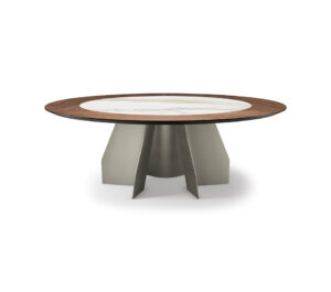Senator Ker-Wood Round table de Cattelan Italia allie bois noble et céramique précieuse dans une forme circulaire sculpturale. Élégance italienne et raffinement contemporain. Disponible chez D-Style Interior.