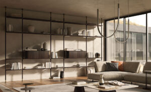 Bibliothèque design haut de gamme Harbour Cattelan Italia, bibliothèque modulaire murale/plafond avec étagères bois, disponible chez D-Style Interior.