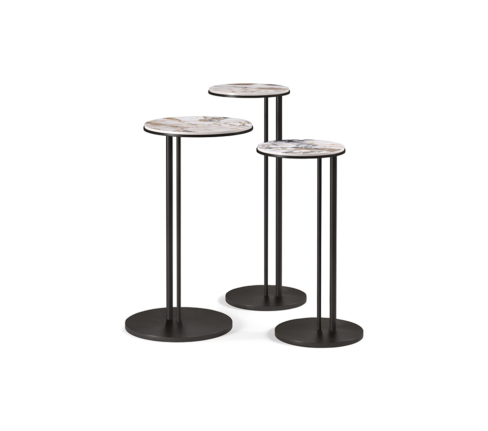 Table basse design haut de gamme Sting Cattelan Italia, plateau céramique Marmi sur base acier embouti, disponible chez D-Style Interior.
