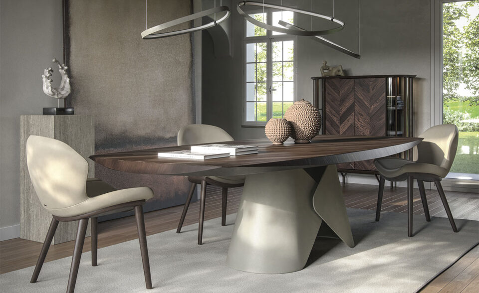 Scott Wood table de Cattelan Italia allie l’art du bois noble et la puissance sculpturale du métal dans une création d’exception. Disponible chez D-Style Interior.