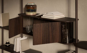 Bibliothèque design haut de gamme Harbour Cattelan Italia, bibliothèque modulaire murale/plafond avec étagères bois, disponible chez D-Style Interior.