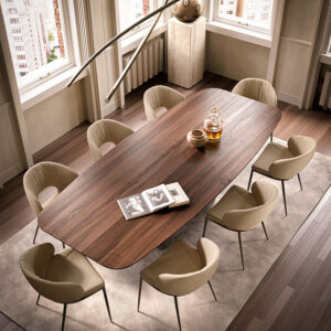 Skorpio Wood table design haut de gamme et acier laqué par Cattelan Italia, alliance parfaite entre force sculpturale et élégance naturelle. Disponible chez D-Style Interior.