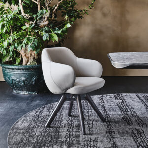 Bombè Chaise design de Cattelan Italia : design enveloppant, pieds bois et assise pivotante au confort raffiné. Disponible chez D-Style Interior.