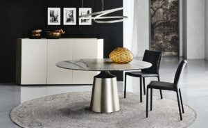 Yoda Keramik table design haut de gamme en céramique Marmi avec base sculpturale en acier. Disponible chez D-Style Interior.