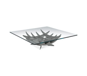 Table basse design haut de gamme Atlas par Cattelan Italia, plateau verre avec base acier méridiens, disponible chez D-Style Interior.