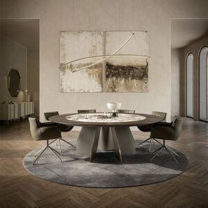 Senator Ker-Wood Round table de Cattelan Italia allie bois noble et céramique précieuse dans une forme circulaire sculpturale. Élégance italienne et raffinement contemporain. Disponible chez D-Style Interior.