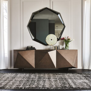 Buffet design haut de gamme Kayak par Cattelan Italia, design sculptural avec finitions brossées Bronze ou Gris, disponible chez D-Style Interior