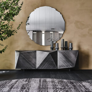 Buffet design haut de gamme Kayak par Cattelan Italia, design sculptural avec finitions brossées Bronze ou Gris, disponible chez D-Style Interior