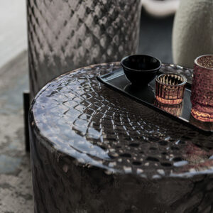 Table basse design haut de gamme Dodo par Cattelan Italia, en verre soufflé technique Balloton avec base acier bronze, disponible chez D-Style Interior.