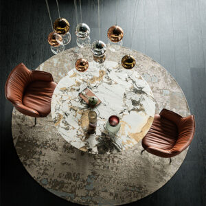 Ritz Lounge table de Cattelan Italia marie élégance sculpturale, base métallique et plateau en céramique luxueuse pour un salon raffiné et contemporain. Disponible chez D-Style Interior.