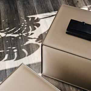 Kubo Pouf design multifonction en cuir Kubo de Cattelan Italia avec coutures contrastées, disponible chez D-Style Interior.