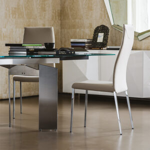 Anna chaise design de Cattelan Italia : design minimaliste et confortable, structure en acier laqué ou chromé, assise rembourrée et finitions personnalisables. Disponible chez D-Style Interior.