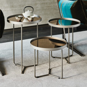 Table basse design haut de gamme Billy par Cattelan Italia, plateau verre miroir bronze avec structure métallique, disponible chez D-Style Interior.