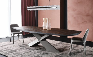 Tyron Wood table design haut de gamme avec base en acier laqué embossé par Cattelan Italia. Disponible chez D-Style Interior.