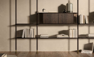 Bibliothèque design haut de gamme Harbour Cattelan Italia, bibliothèque modulaire murale/plafond avec étagères bois, disponible chez D-Style Interior.