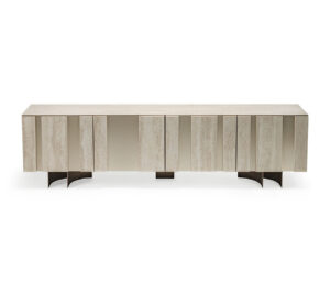 Buffet design haut de gamme Amsterdam Keramik par Cattelan Italia, structure bois titane avec inserts céramique Colosseo, disponible chez D-Style Interior