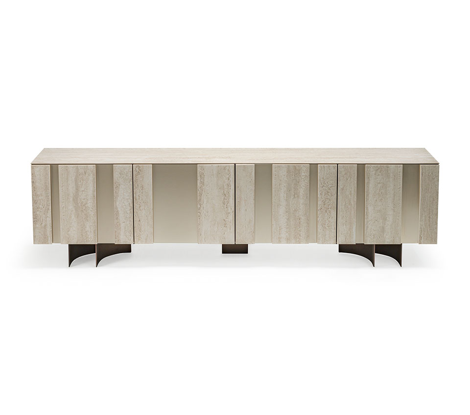 Buffet design haut de gamme Amsterdam Keramik par Cattelan Italia, structure bois titane avec inserts céramique Colosseo, disponible chez D-Style Interior