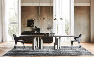 Skyline Wood table design haut de gamme et acier par Cattelan Italia, alliance parfaite entre chaleur naturelle et lignes architecturales. Disponible chez D-Style Interior.