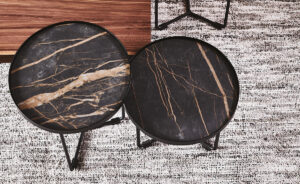 Table basse design haut de gamme Billy Keramik par Cattelan Italia, plateau céramique Marmi avec structure métallique, disponible chez D-Style Interior.