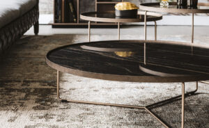 Table basse design haut de gamme Billy Keramik par Cattelan Italia, plateau céramique Marmi avec structure métallique, disponible chez D-Style Interior.