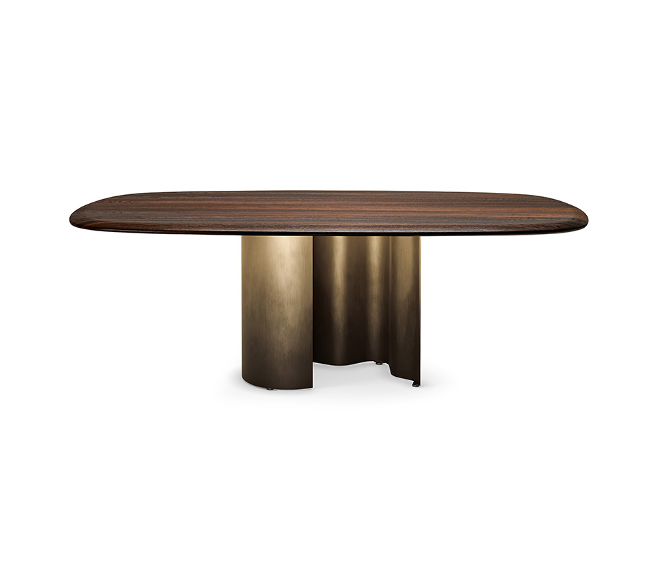 Papelito Wood table design haut de gamme alliant base sculpturale en acier et plateau en bois noble, inspirée des formes fluides de la nature. Disponible chez D-Style Interior.
