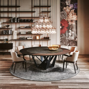 Skorpio Ker-Wood Round table de Cattelan Italia, alliance parfaite entre bois, céramique et acier. Élégance et savoir-faire italien. Disponible chez D-Style Interior.