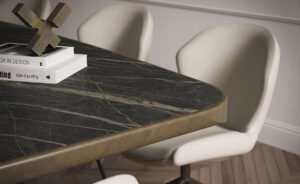 Scott Keramik Premium table de Cattelan Italia incarne la fusion entre sculpture et design, avec son plateau en céramique marbrée et sa base métallique élégante. Disponible chez D-Style Interior.