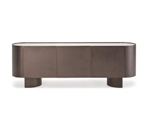 Buffet design haut de gamme Savoy par Cattelan Italia, plateau céramique Marmi avec structure acier laqué bronze, disponible chez D-Style Interior