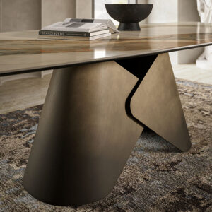 Scott Keramik table de Cattelan Italia allie design sculptural et élégance italienne, avec son plateau en céramique effet marbre et sa base métallique raffinée. Disponible chez D-Style Interior.