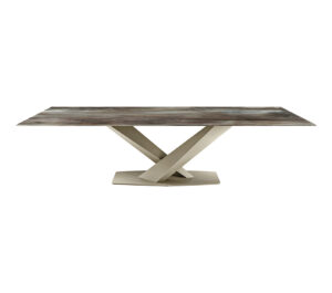Stratos Crystalart table design haut de gamme en verre décoratif et acier par Cattelan Italia. Élégante et lumineuse, elle reflète le meilleur du design italien. Disponible chez D-Style Interior.