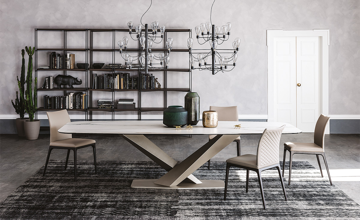 Stratos Keramik table de Cattelan Italia, une table design en céramique et acier. Élégance, durabilité et finitions italiennes d’exception. Disponible chez D-Style Interior.