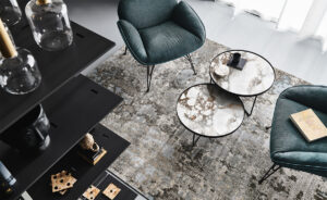 Table basse design haut de gamme Billy Keramik par Cattelan Italia, plateau céramique Marmi avec structure métallique, disponible chez D-Style Interior.