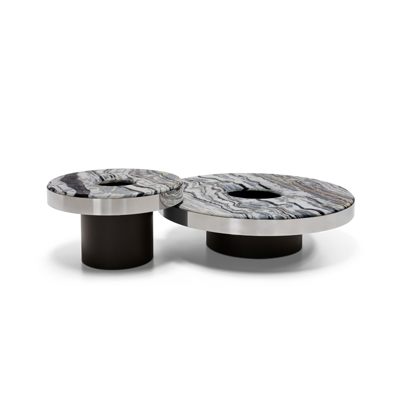 Table basse design haut de gamme Aperitivo Arketipo par Mauro Lipparini, plateau marbre avec seau à glace intégré, disponible chez D-Style Interior.