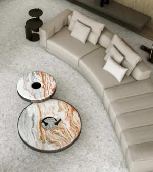 Table basse design haut de gamme Aperitivo Arketipo par Mauro Lipparini, plateau marbre avec seau à glace intégré, disponible chez D-Style Interior.