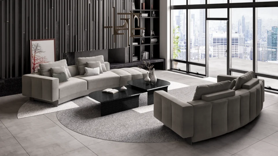 Table basse design haut de gamme Blackjoy Arketipo par Lorenzo Remedi, en verre foncé strié, disponible chez D-Style Interior.