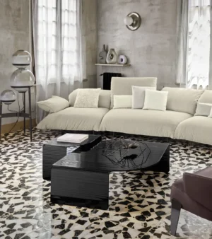 Table basse design haut de gamme Blackjoy Arketipo par Lorenzo Remedi, en verre foncé strié, disponible chez D-Style Interior.