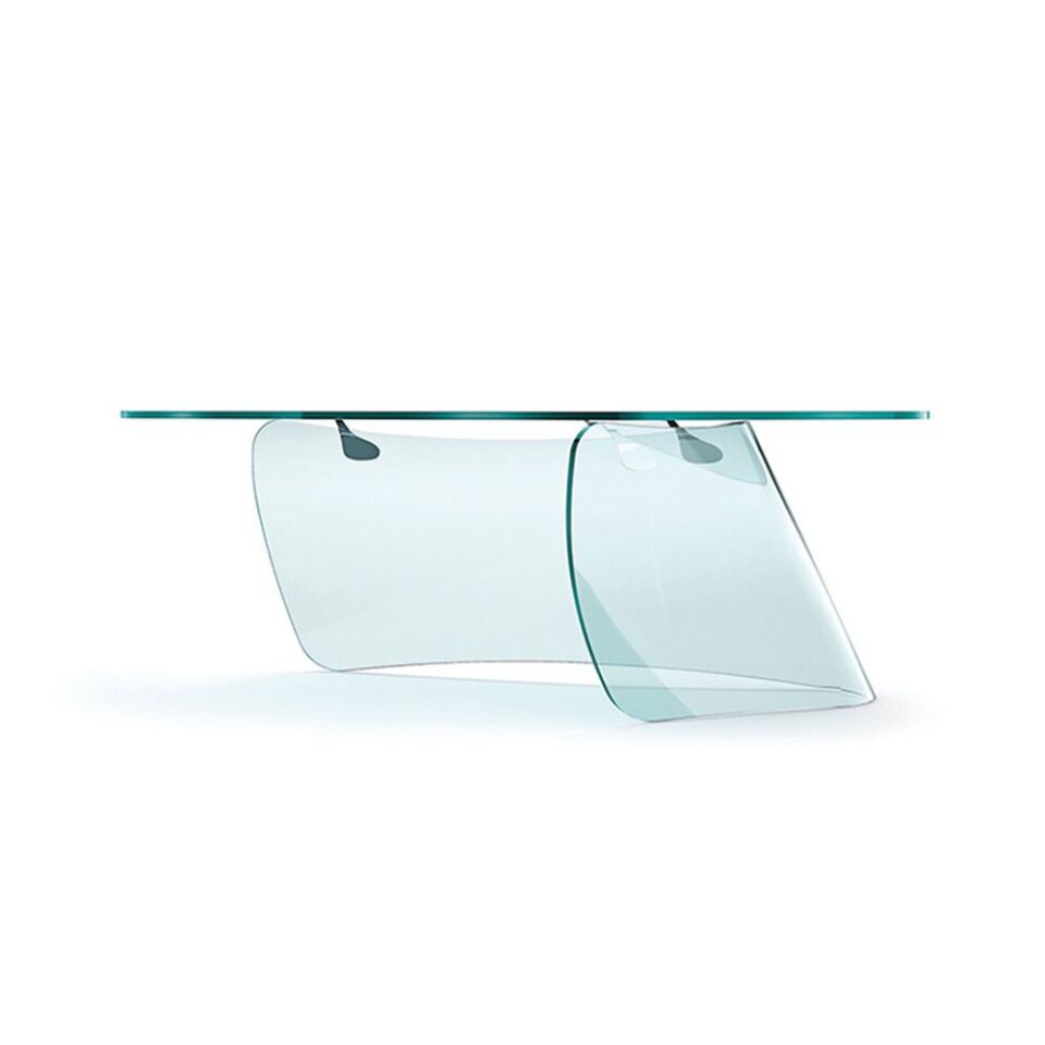 Graph | Bureau en verre design haut de gamme FIAM Italia par Xavier Lust, base en verre cintré 19 mm et plateau transparent 15 mm, design minimaliste, disponible chez D-Style Interior