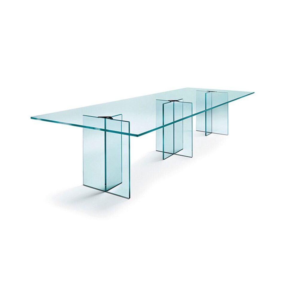 LLT OFX Meeting | Table de réunion en verre FIAM Italia design Dante O. Benini et Luca Gonzo, plateau 19 mm avec passages câbles, disponible chez D-Style Interior.