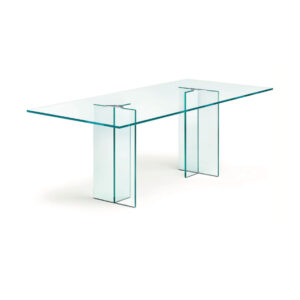 LLT OFX Executive | Bureau en verre FIAM Italia design Dante O. Benini et Luca Gonzo, plateau 19 mm avec passages câbles, sur mesure jusqu’à 260 cm, disponible chez D-Style Interior.