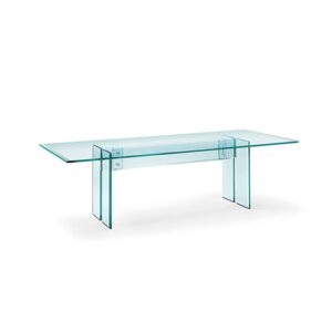 LLT | Bureau en verre FIAM Italia design Dante O. Benini et Luca Gonzo, plateau 15 mm biseauté avec piétement soudé, fixations en acier inoxydable, sur mesure, disponible chez D-Style Interior.