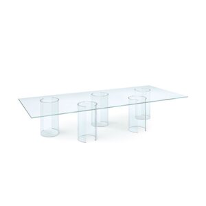 Luxor | Bureau design FIAM Italia en verre feuilleté 8+8 mm avec base en cylindres de verre cintré, création de Rodolfo Dordoni, disponible chez D-Style Interior.